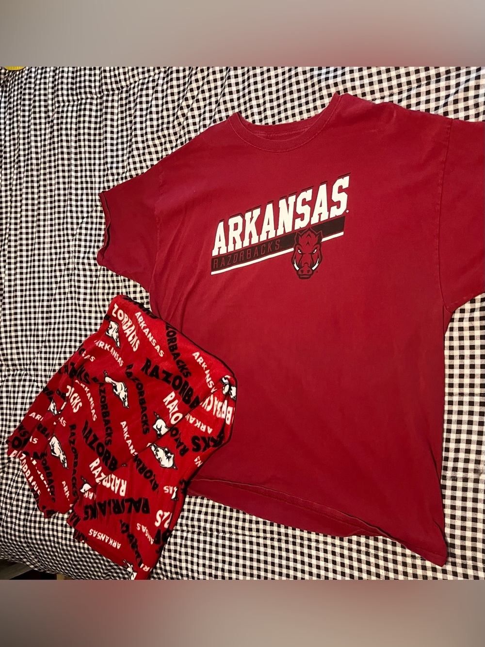 Arkansas Razorbacks Red Graphic Tee and pajamas